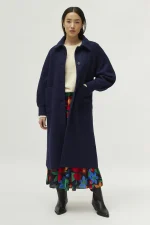 Navy blue bouclé midi coat COMPANIA FANTASTICA