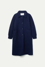 Navy blue bouclé midi coat COMPANIA FANTASTICA - Image 2