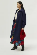 Navy blue bouclé midi coat COMPANIA FANTASTICA - Image 3