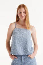 Denim top with woven flowers COMPANIA FANTASTICA SS25