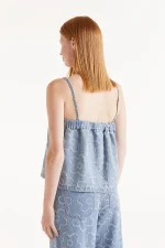 Denim top with woven flowers COMPANIA FANTASTICA SS25 - Image 4