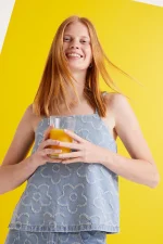 Denim top with woven flowers COMPANIA FANTASTICA SS25 - Image 7