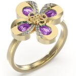 STEEL AMAZING BLOSSOM Χρυσό Δαχτυλίδι Με Λουλούδι Με Μωβ Πέτρες GUESS SS25