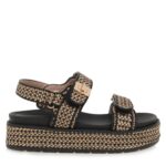 ΓΥΝΑΙΚΕΙΟ FLATFORMS Black Beige Raffia SEVEN SS25