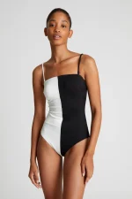 Black two-tone straight neckline swimsuit COMPANIA FANTASTICA SS25