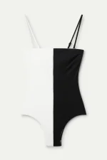 Black two-tone straight neckline swimsuit COMPANIA FANTASTICA SS25 - Image 2
