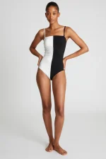 Black two-tone straight neckline swimsuit COMPANIA FANTASTICA SS25 - Image 4