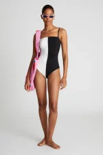 Black two-tone straight neckline swimsuit COMPANIA FANTASTICA SS25 - Image 5