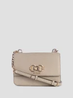 Μπεζ σατινέ τσάντα χιαστί με καπάκι GUESS FW25-26