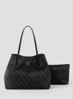 Μαύρη τσάντα tote 2 σε 1 με λογότυπο Victoria GUESS SS26